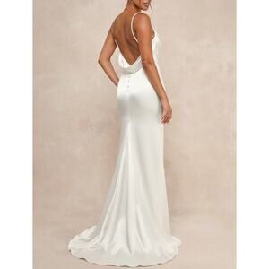 NWT Lulus Lovely Endearment White Satin Sleeveless Backless Maxi Dress L Wedding